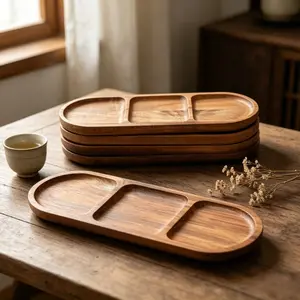 3Pcs Wooden Oval Serving Platters, 11.4" Charcuterie Board for Cheese, Ham, Fruits & Appetizers, Perfect Serving Tray for Parties, Desserts & Bread, Great for Valentine's Day, Ramadan, Easter, Carnival & Wedding Events