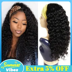 Bling Hair Headband Wig Deep Wave Human Hair For Women Glueless Short Curly Cheap Wig Fall Machine Made Non Lace Brazilian Remy Hair #SummerVibes