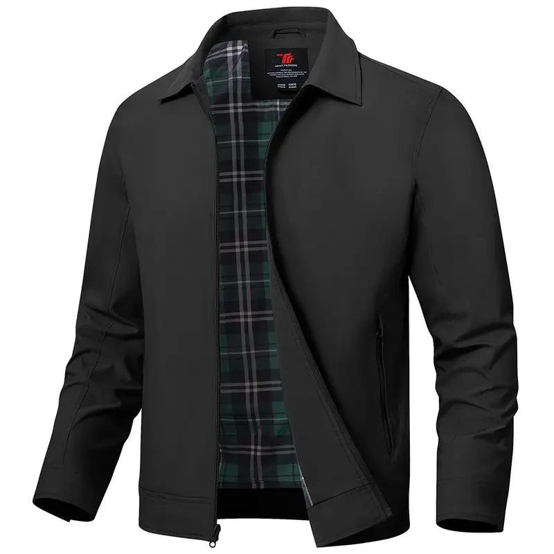 GOPUNE Menswear Coats Men's Lightweight Jacket Windbreaker Golf Light Full Zipper Zip Up Work Casual Bomber with Zip Pockets