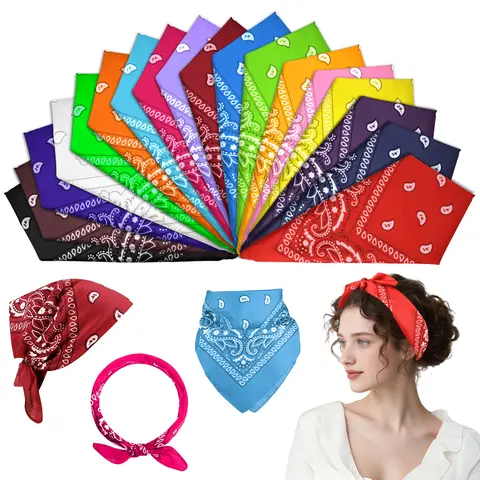 MIAHART 18 Pieces Synthetic Polyester Paisley Bandanas - Festive & Party Supplies Accessory Gift, Western Scarf, Boho Style Head Wrap, Durable Wrinkle-Resistant Handkerchief