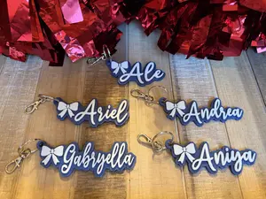 Cheer, Pom or Dance Team Keychain with Bow, Bag Tag, Luggage Tag, or Zipper Pull - Choose your team colors and names!