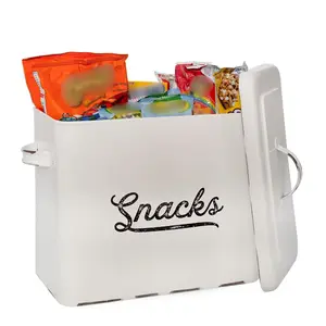 Rustic Snack Bin, White Enamelware Snack Container  for Single Serving Snacks