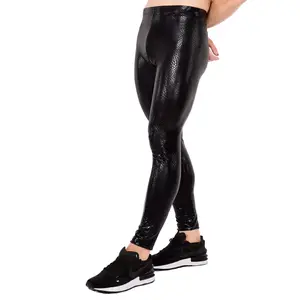 Kapow Meggings Viper Black Metallic Snakeskin Men’s Leggings | Shiny Streetwear & Festival Fashion Sportswear Stretchy