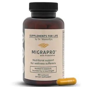 Dr. Munnerlyn MigraPro with Probiotics, Brain and Gut Health Support Supplement with Magnesium, Riboflavin, CoQ10, Ginger Root, Asian Ginseng, Vitamin C, Feverfew & Turmeric, Gluten Free, 90 Capsules