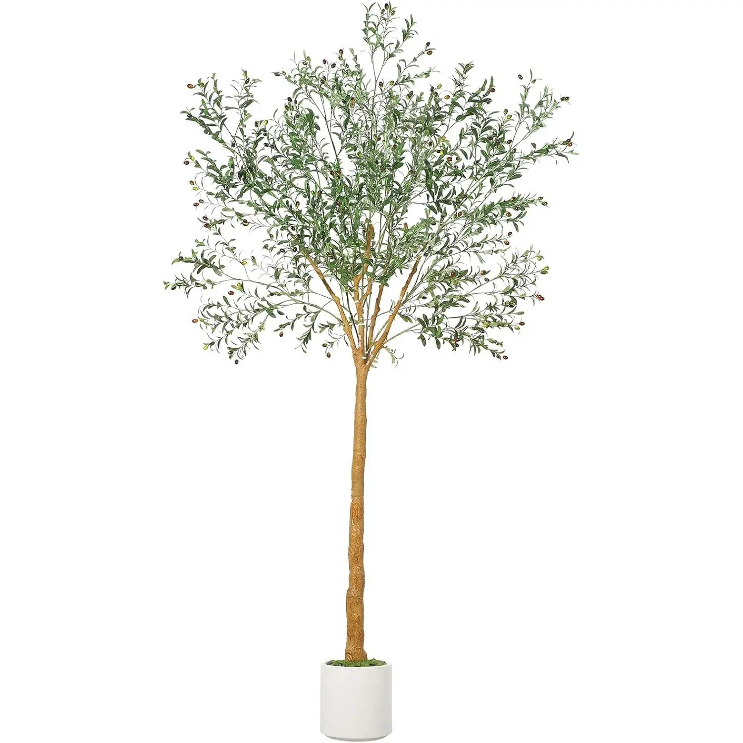 【Christmas Gift】9 Ft Sturdy PVC Artificial Olive Tree with White Planter, Hyperrealism Realistic Leaves & Fruits, Long-Lasting Coastal Modular Farmhouse Botanical Decor, Tall Fake Indoor Floor Plant Decor for Home Decoration