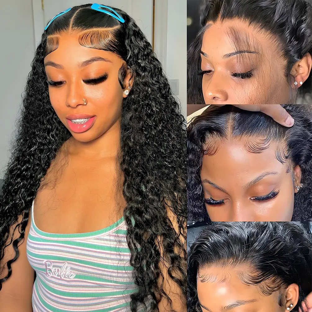 13x4 Wear and Go Glueless Wigs Human Hair Pre Plucked Pre Cut 22 Inch Deep Wave Lace Front Wigs 180 Density Human Hair with Baby Hair