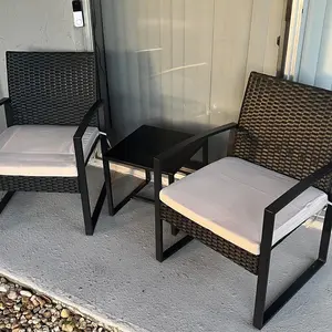 GOOD DEALS SMILE 3 Piece Wicker Patio Furniture Set, Outdoor RockingChairs, Outdoor Furniture with Table & Cushions, Patio Chairsfor Balcony Porch, Black
