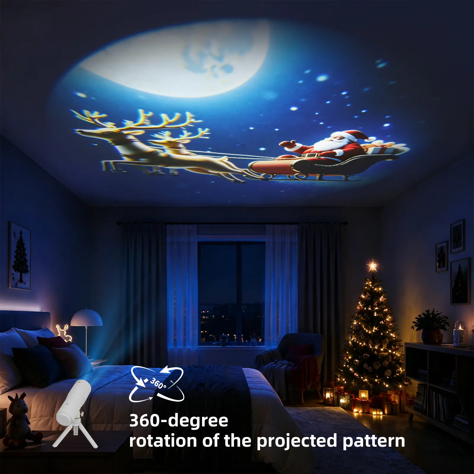Christmas Projector Light, Portable LED Night Light Projector with Remote Control & Tripod Stand, Santa Claus Ceiling Wall Ambient Atmosphere Light, Holiday Party Room Decor, Ideal Gift for Kids Adults