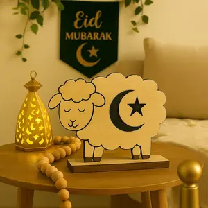 Wooden Sheep Figurine, 1 Count Lovely Sheep Ornament, Desktop Decoration for Home Living Room Bedroom Office, Eid Mubarak Decorations, Indoor Home Decoration