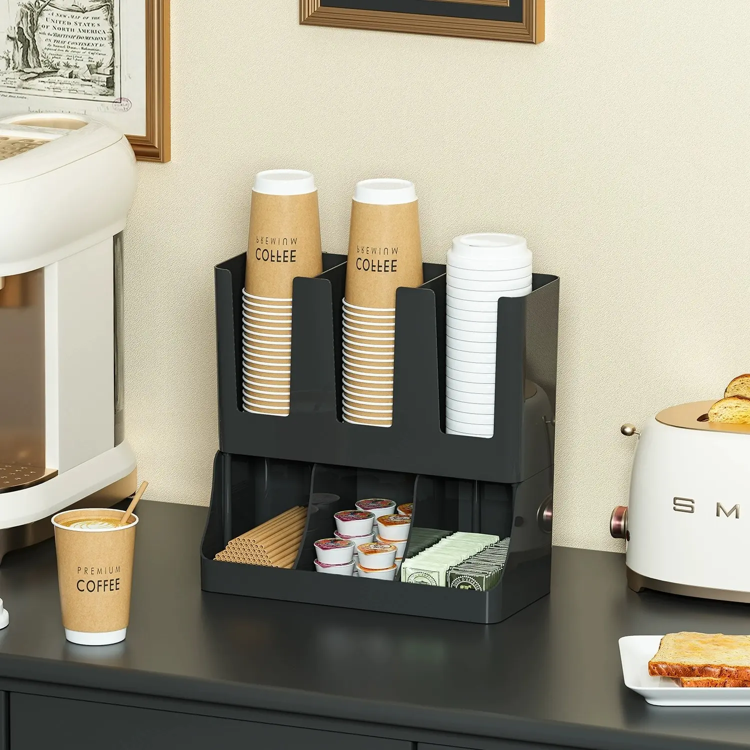 Multi-Functional Paper Cup Holder Storage Box, Cup Grabber, Shelf Organizer, Beverage Organizer, Countertop Keeper, Desktop Storage Rack for Coffee Shops, Milk Tea Stores, Bar Counters