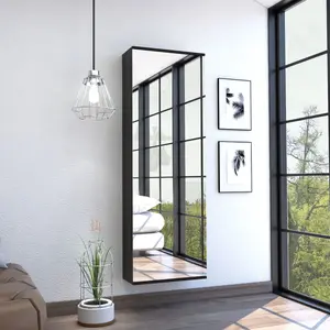 Leto Wall Mounted Shoe Rack with Mirror – Black Single Door Organizer for Up to 10 Pairs of Shoes, Space-Saving Entryway or Hallway Storage, Modern Home Furniture for Apartment, Bedroom, or Living Room, Stylish and Functional Shoe Cabinet