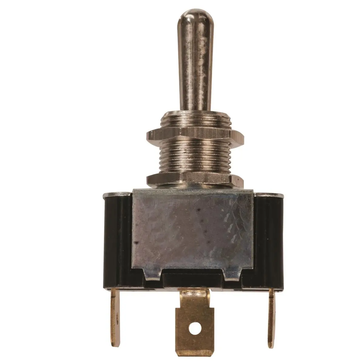 Sierra International TG22040 Nickel-Plated SPDT Toggle Switch - Hardware, 25A Capacity, Momentary On-Off-Momentary On, 0.1 lbs, 2.94in H x 5.31in W x 1.5in L, 11/16in Mounting Stem, Nickel-Plated Brass, Fits Up to 1/4in Thick Panels
