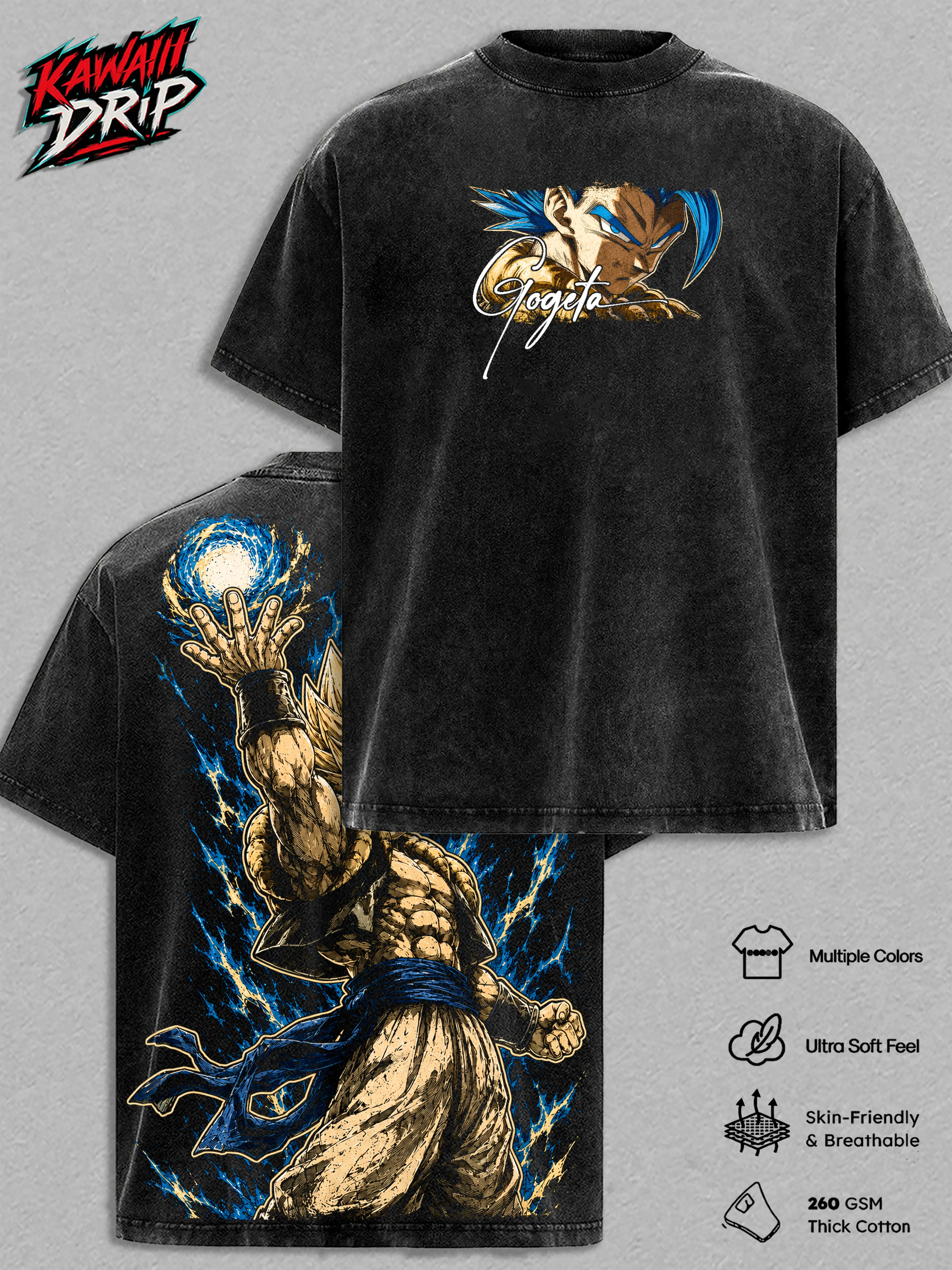 Gogetaaa DBS Vintage Washed T Shirt Anime Graphic Tee DBS Oversized Streetwear Cotton Tshirt Classic Menswear Clothes Apparel Gift for DBZ Fans Men & Women