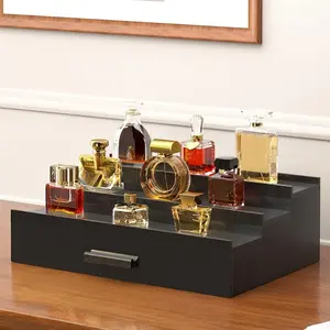 Cologne Organizer for Men 3 Tier of ElevatedCologne Display Shelf with Drawer StoragePerfume Organization and Storage Display Risers, for Man(Black)