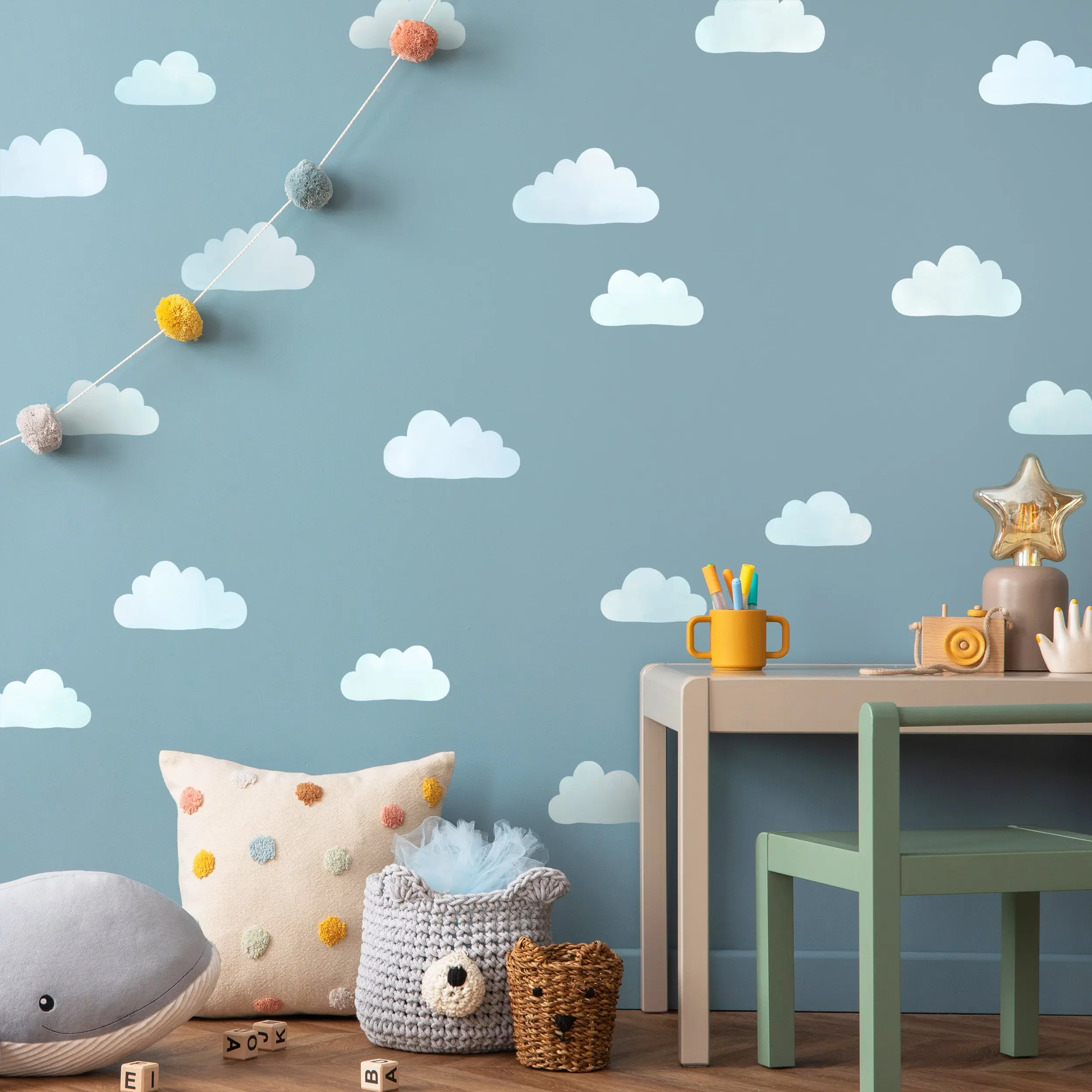 Light Cloud Wall Decals - Removable & Reusable Fabric Wall Stickers, Easy Peel & Stick Application, Matte-Finish Renter-Friendly Kid's Room Wall Decor