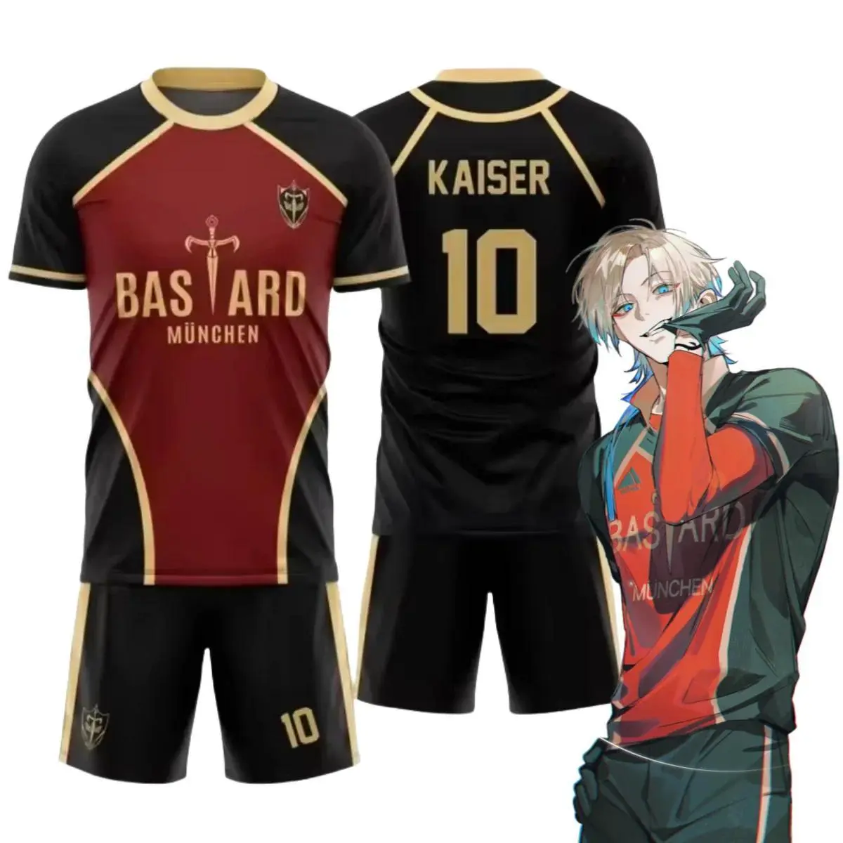 Anime Bastard Munchen #10 Michael Kaiser 3D-Printed Fabric Football Shirt & Shorts Cosplay Costume Set, DIY Specialty Supplies for Cosplay Enthusiasts (No Battery Needed)