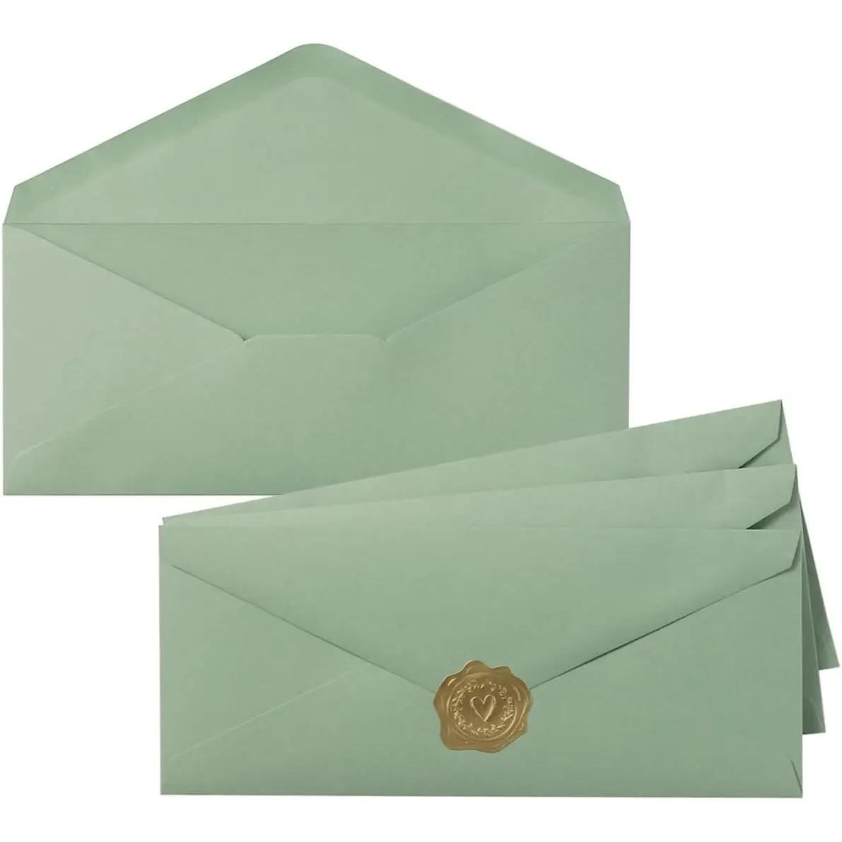 50 Count #10 Business Envelope with  Stickers for Office, Business, Letter Mailing, 4.13 x 9.49 Inches (Sage Green)