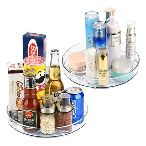 2 PCS 9.25"+10.6" Clear Non-skid Lazy Susan Organizer, Turntable Rack for Kitchen Cabinet, Pantry Storage Organization, Fridge, Bathroom Closet, Makeup Organizer, Kitchen Gadgets, Condiment Spice Rack, Room Accessories, Stainless,  organizer storage
