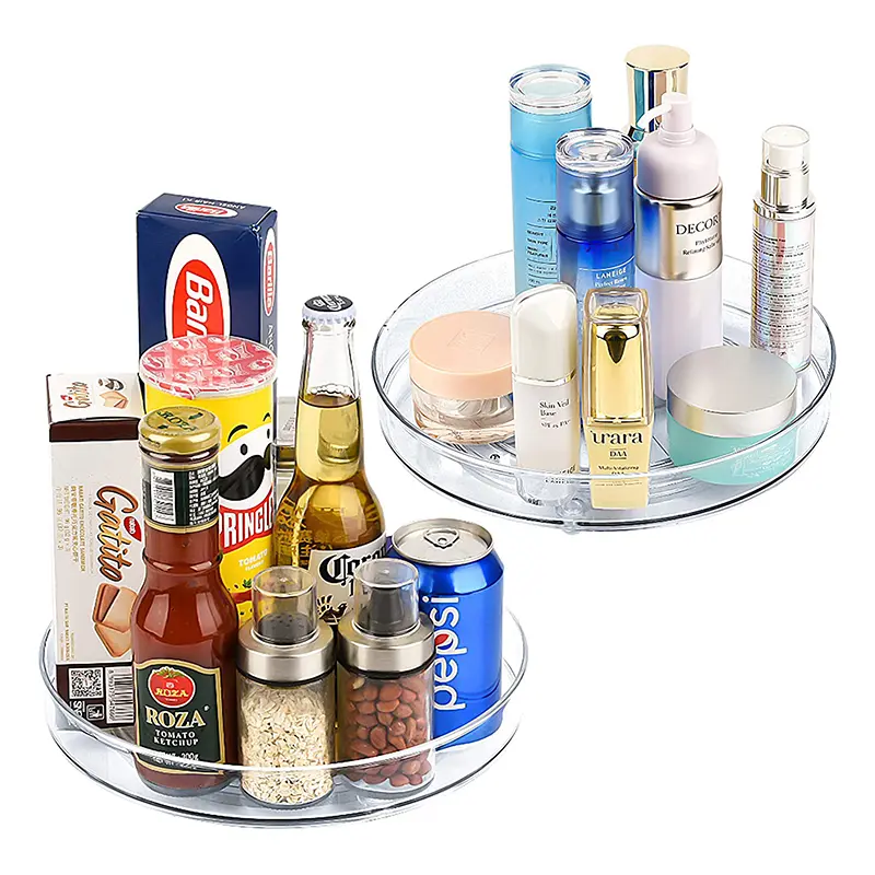 2 PCS 9.25"+10.6" Clear Non-skid Lazy Susan Organizer, Turntable Rack for Kitchen Cabinet, Pantry Storage Organization, Fridge, Bathroom Closet, Makeup Organizer, Kitchen Gadgets, Condiment Spice Rack, Room Accessories, Stainless,  organizer storage