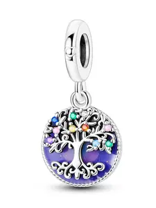 Colorful Life Tree Pendant Bead, Water Drill Decorated Family Necklace Charm, DIY Bracelet Jewelry Making Supplies for All Seasons, Rhinestone Pendant, Diy Pendants