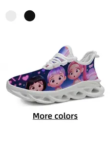 Dreamy Starlight Girl Group Style - Kids' Purple Tone Cartoon Girl Print Thick Sole Sneakers, Children's Day Gift, Breathable & Lightweight, Versatile for Daily Campus Wear