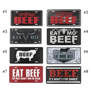 Eat More Beef License Plate 6x12 Aluminum, Western Cattle Rancher Car Tag, Support Local Farmers Beef Lover Truck Decor, Longhorn Bull Graphic Sign