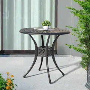 31 Inch Outdoor Dining Table with Umbrella Hole, Cast Aluminum Round Patio Bistro Table for Backyard, Garden, Patio, Porch
