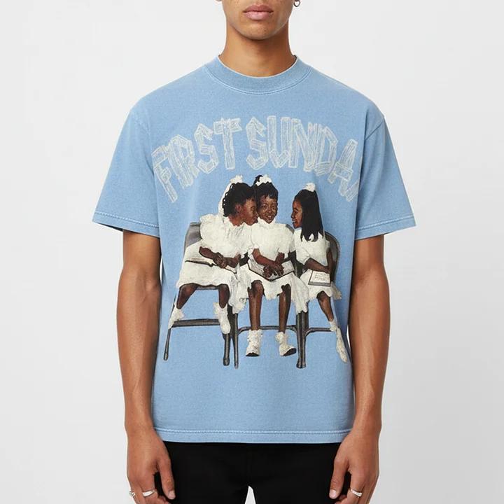 Sopula Studio Men's First Sunday Streetwear blue Graphic 100% Cotton T-Shirt Fashion Street Menswear SpringStatements