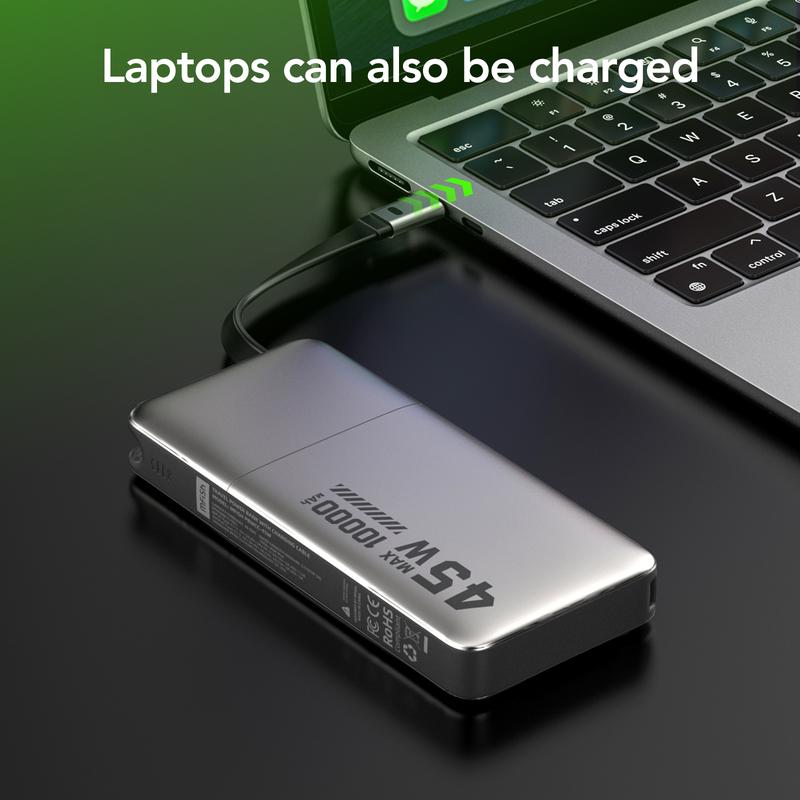 mfish Fast 45W 10000mAh Power Bank with Auto-Retractable Cable and Digital Display  for iPhone 16/15 Series, Galaxy, MacBook dealsforyoudays