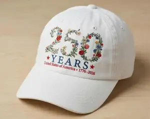 Embroidered USA 250th Anniversary Floral Cap, Patriotic Botanical American Flag Hat, 1776–2026 Freedom Celebration