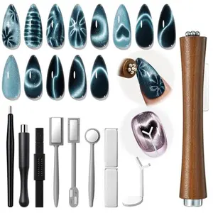 modelones Cat Eye Magnet Set, Heart French Cateye Gel Nail Tools Kit Dual-Head 3 IN One Magnets Pen Heart Round Square Flower Glassy Moon Multi Effect Nail Art Designs Home DIY Salon Use