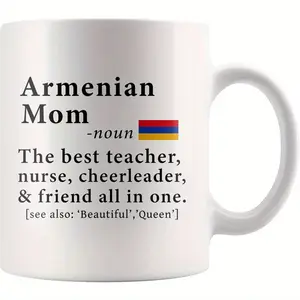 1pc 11oz Ceramic Coffee Mug - Armenian Mom Definition & Armenia Flag Design, Dishwasher Safe White Mug for Mother's Day, Family Reunion Gifts, Teacher, Nurse, Cheerleader Appreciation, Coffee Lover Gifts, Nurse Gift Item, Patriotic Design, Reusable Drinkw
