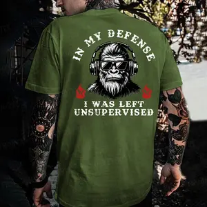 In My Defense I Was Left Unsupervised Monkey T-shirt Made In USA 100% Cotton US Standard Fit Tagless Itch-free Design