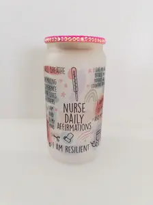 Nurse Daily Affirmation Glass Can - Nurse Glass Can Cup, 16oz Nurse Cup, Frosted Glass, Nurse Drinkware Bamboo Lid, Iced Coffee Cup