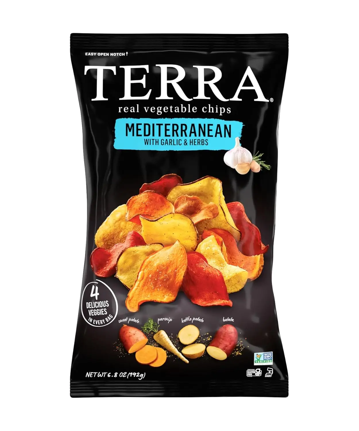 Terra Vegetable Chips, Mediterranean Garlic & Herbs 6.8 Oz Snack Potato