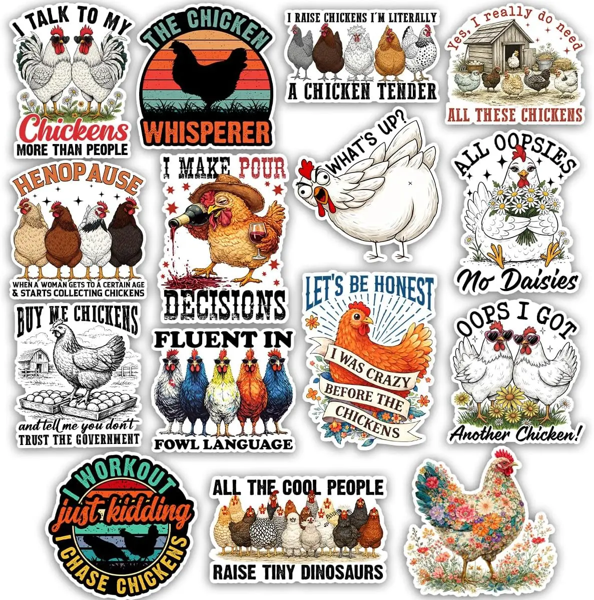 Funny Chicken Sticker Pack, Agricultural Farm Life Countryside Sticker, Rooster Chicken Owner Gift, Farmer Decoration For Laptop Tablet Hen Coop Water Bottle Helmet Vehicles