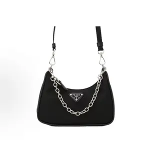 Pre-owned PRADA Re Edition Hobo Bag — Nylon & Leather with Metal Triangle Logo — Shoulder/Handbag — Women's — Black