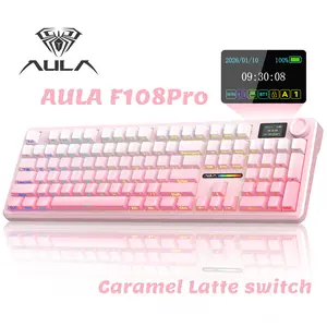 AULA F108 Pro Wireless Mechanical Keyboard with Screen & Knob Full Size Keyboard with 8000mAh Battery,Tri Mode Bluetooth 2.4GHz USB C Hot Swappable RGB Backlit Side Printed PBT Keycaps Gaming Keyboards