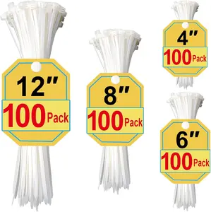 Zip Ties, White Zip Ties Assorted Sizes 4+6+8+12 Inch, 400 Pack, White Cable Ties, Zipties Clear, UV Resistant Wire Ties, Plastic Ties, Clear Zip Tie, SiKuLin