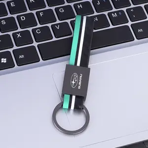 Leather Car Logo Keychain, Fashion Key Ring Pendant for Subaru Sti Wrx Forester Impreza Legacy Outback Xv Brz Tribeca Accessories