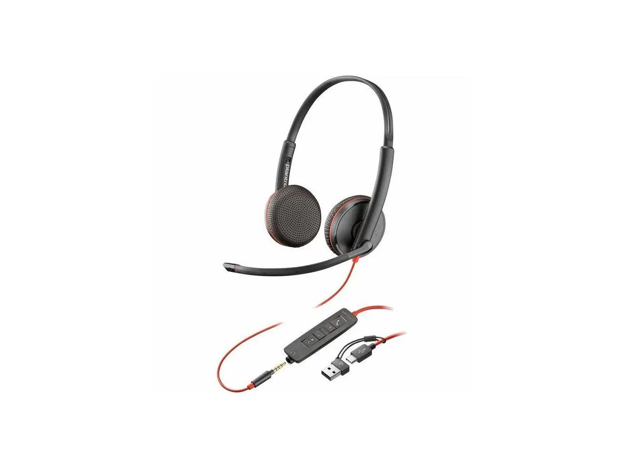 Poly Blackwire 3225 Stereo USB-C Headset + 3.5mm Plug + USB-C/A Adapter (Bulk) - Stereo - USB Type C, Mini-phone (3.5mm) - Wired - 32 Ohm - On-ear - Binaural - Ear-cup - 7.40 ft Cable - Omni-direction