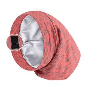 Satin Lined Sleep Cap Bonnet for Curly Hair and Braids, Stay On All Night Hair Wrap with Adjustable Strap for Women and Men, Pink, Pack of 1