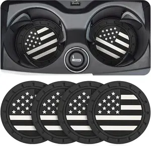 4 Pack Car Cup Coasters with American Flag Design, Anti-Slip Shockproof Drink Mats for Vehicle Interior Decor