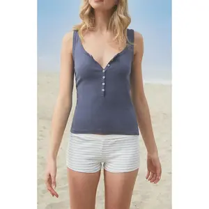 John Galt Women's Navy Beyonca Buttoned Tank Top