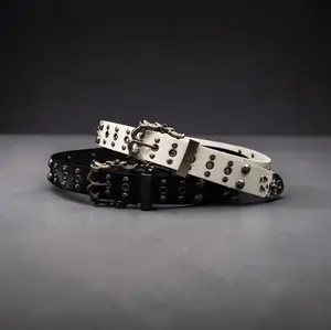 Y2K Studded Belt Unisex Punk Metal Grunge Accessory with Unique Buckle and Studs Design