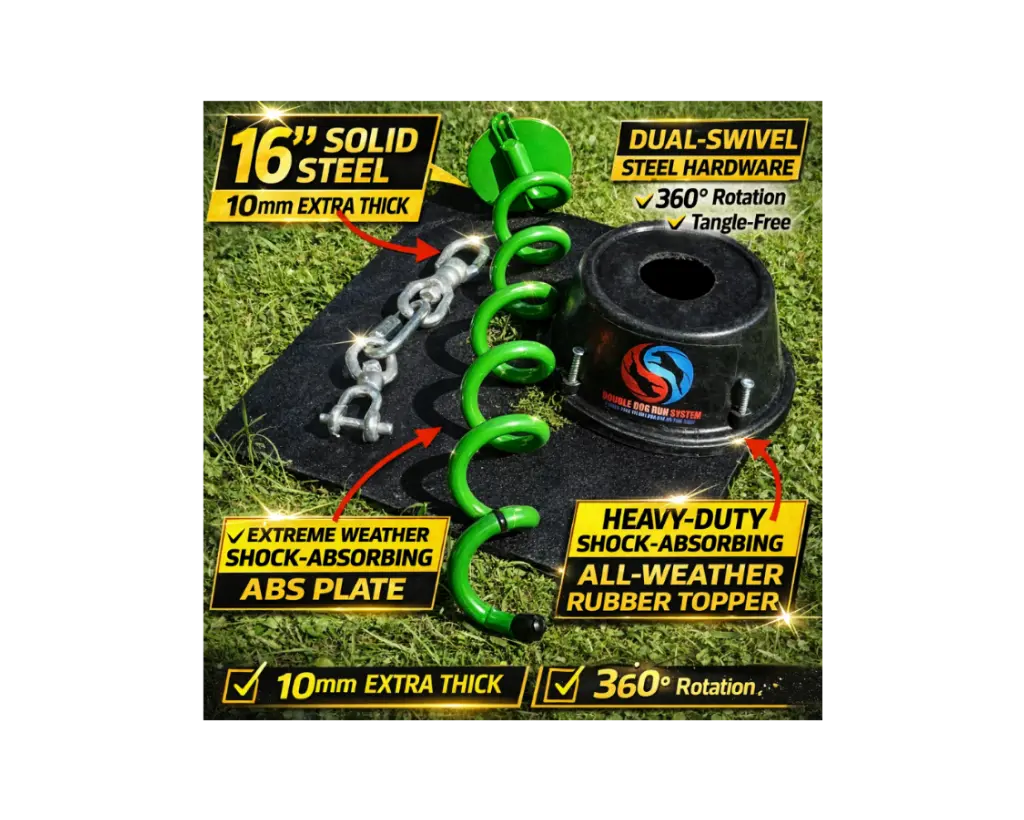 Double Dog Run Tangle-free Two Dog Tie Out Stake - Heavy Duty Dog Tie Out Stake - 1200lbs