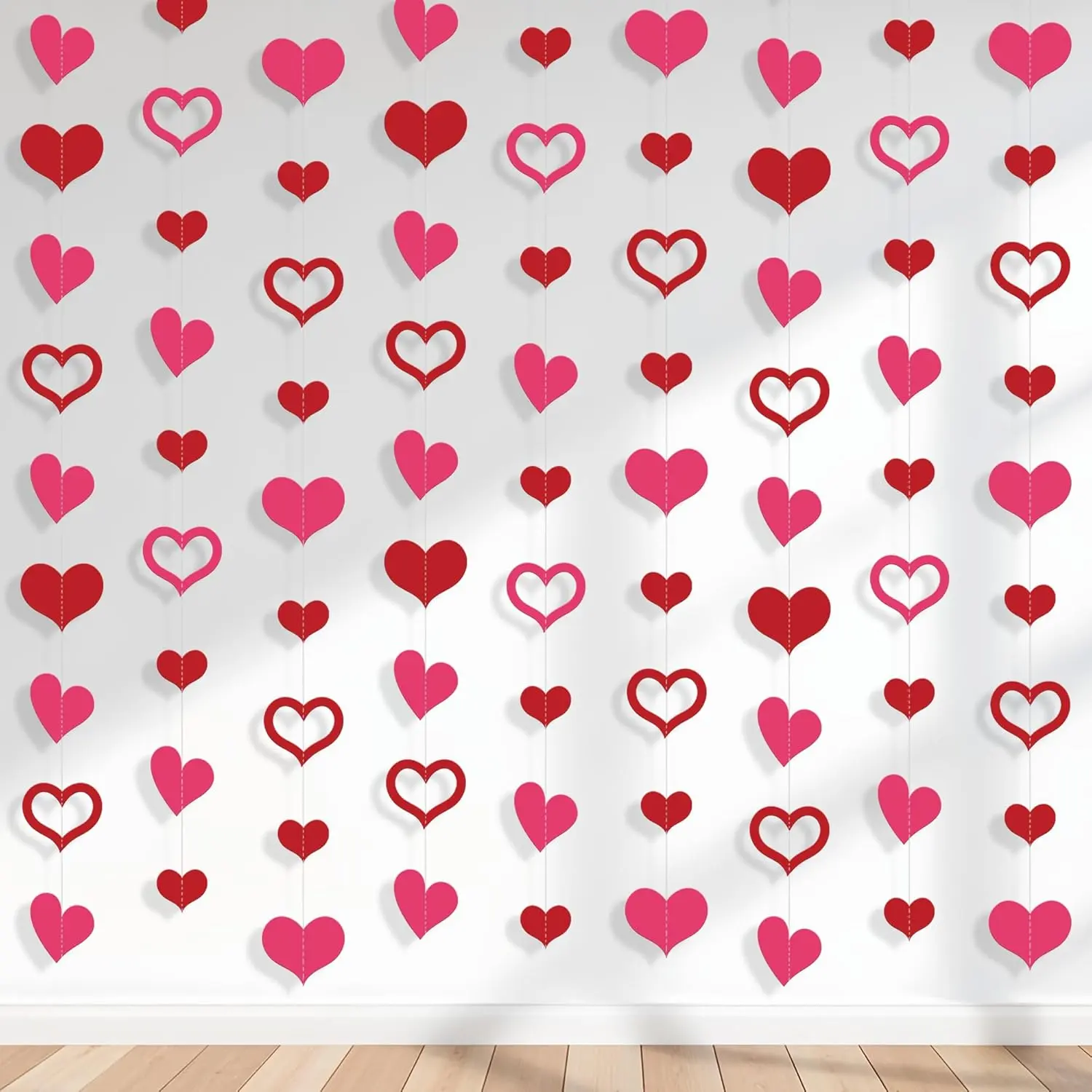 , Pink and Red Heart Garland Decorations - Pack of 9, No DIY | Valentines Day Garland for Valentines Day Decorations | Valentines Garland, Valentines Decorations | Galentines Day Decorations