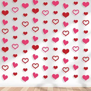 , Pink and Red Heart Garland Decorations - Pack of 9, No DIY | Valentines Day Garland for Valentines Day Decorations | Valentines Garland, Valentines Decorations | Galentines Day Decorations