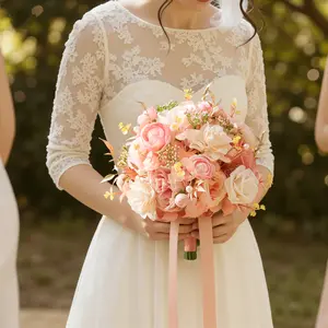 S-A9003 Bean Paste Artificial Rose Bride Bouquet Romantic Wedding Ceremony Party Props