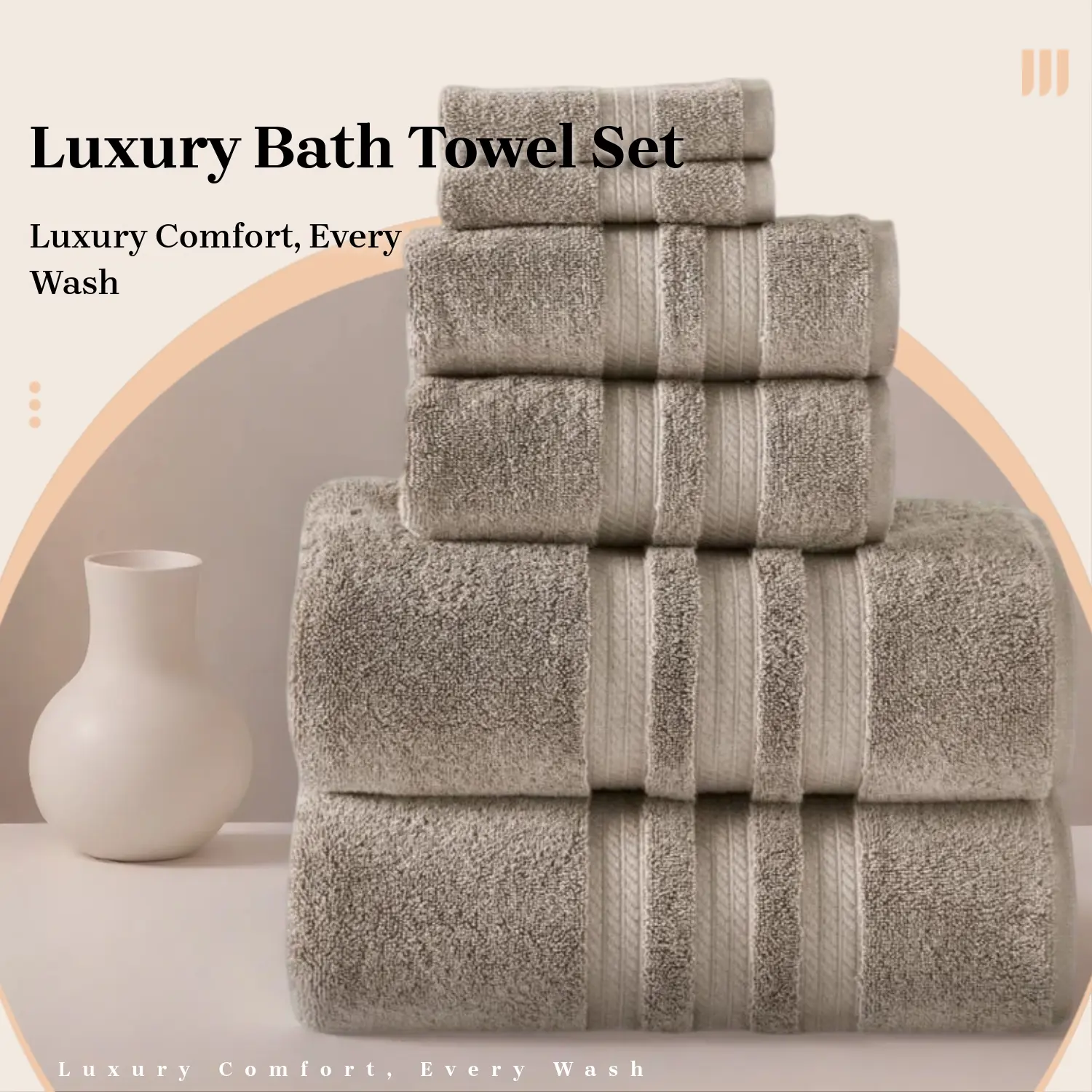 Member's Mark Hotel Premier Collection Luxury Bath Towel Bundle in Taupe Color Set of 6 Super Soft 100% Cotton Anti-Microbial Towels for Premium Bathroom Comfort OEKO-TEX Certified Thick Yarn